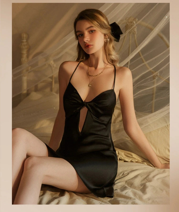 Female Nightdress Sexy Backless Spaghetti Strap Nightgown Sleepwear Spring Summer Nightwear Loose Silk Satin Home Dress Lingerie