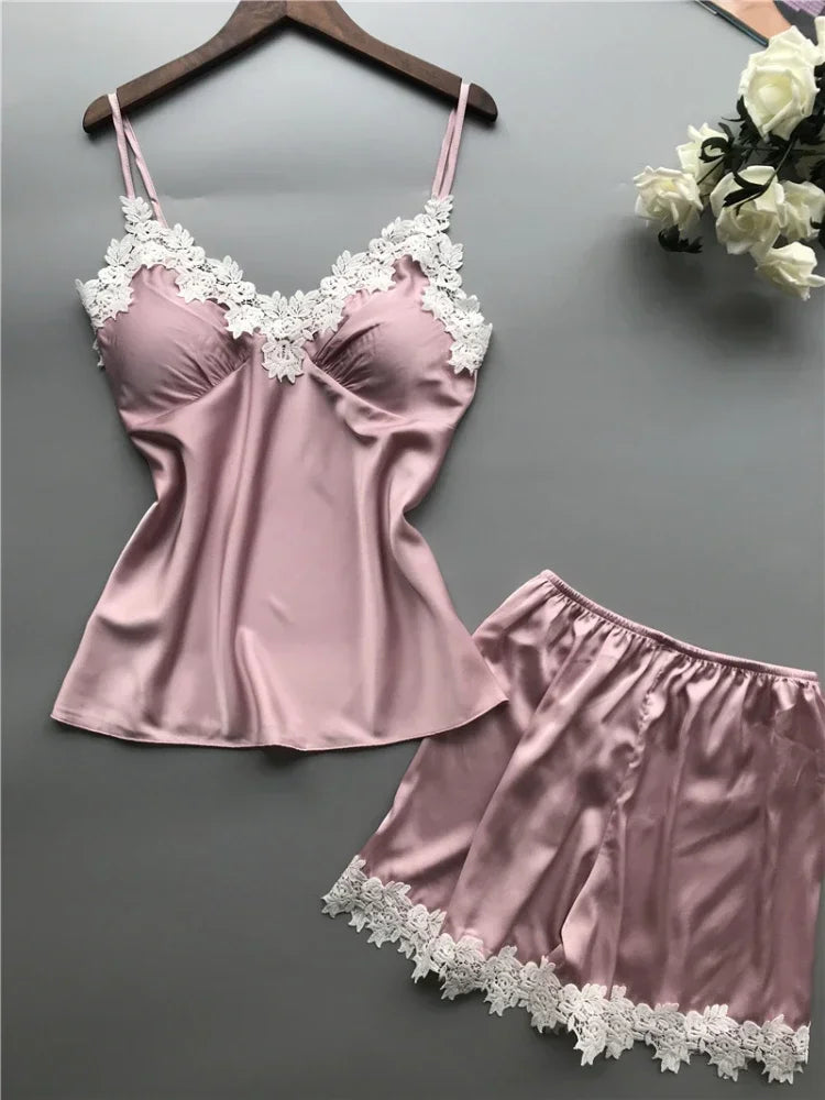 Women Clothing Sets Summer Plus Size Sexy Silk Pajamas Ladies Suspenders Nightdress Ice Silk Women Pajamas Female Home Service