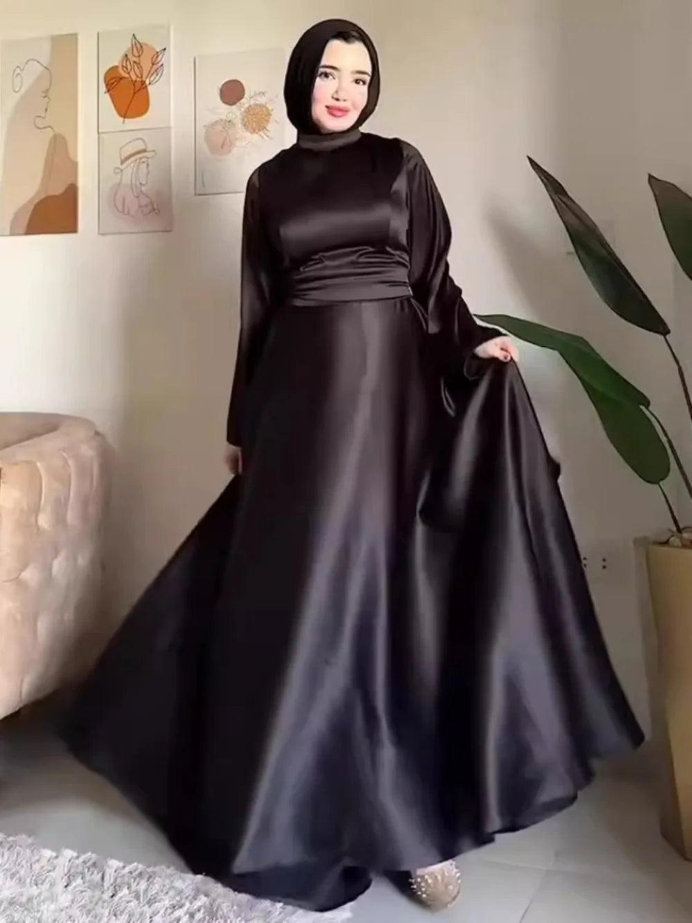 Eid Flare Sleeve Muslim Abaya Women Dresses Sashes Jalabiya Kaftan Solid Vestidos Arab Long Robe Ramadan Morocco Dubai Abayas