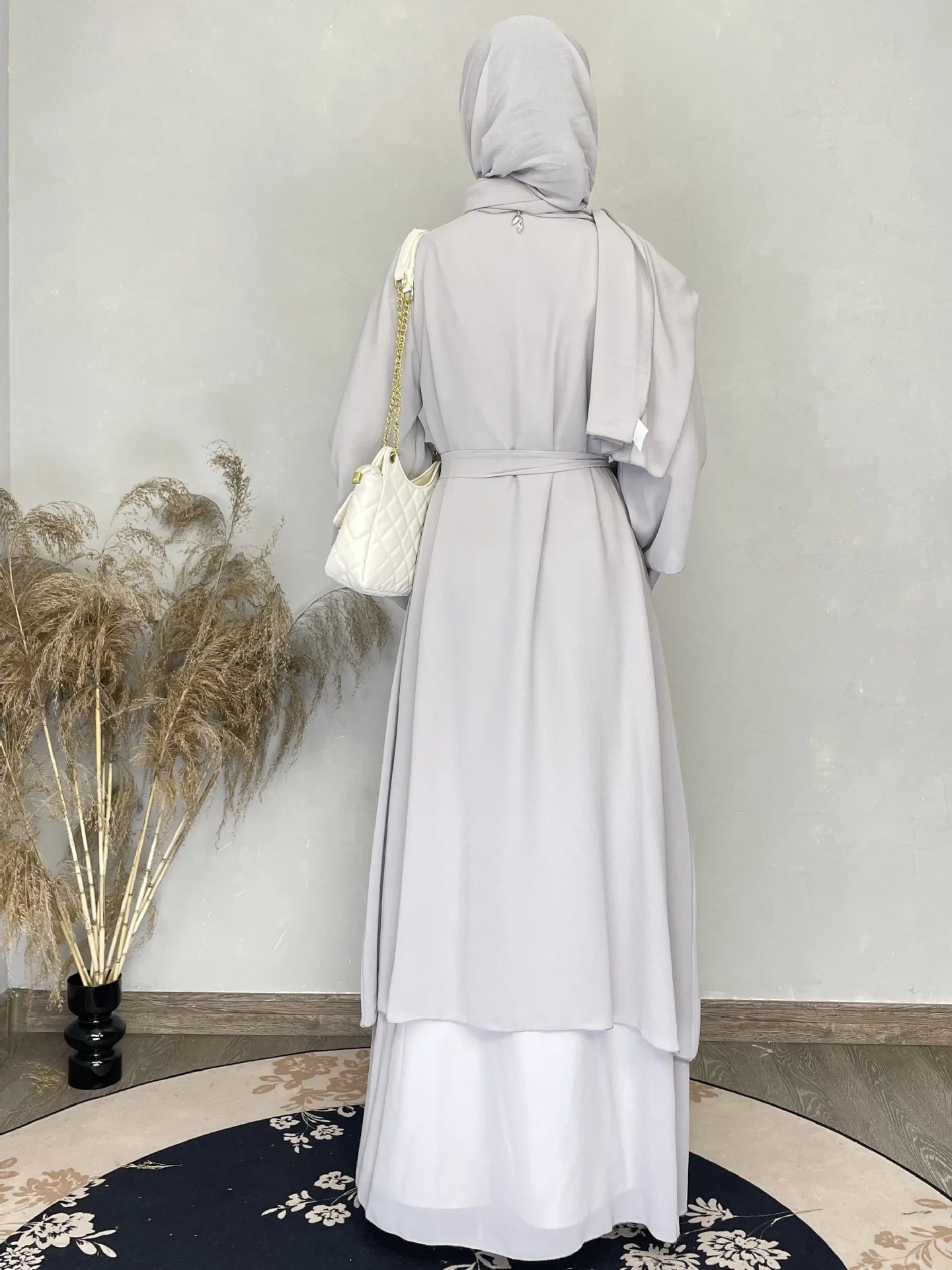 Women Eid Muslim Sets Two Pieces Ruffles Sleeve Long Robe Cardigan Arab Dubai Abaya Musulman Ensemble Solid Vestidos Abayas