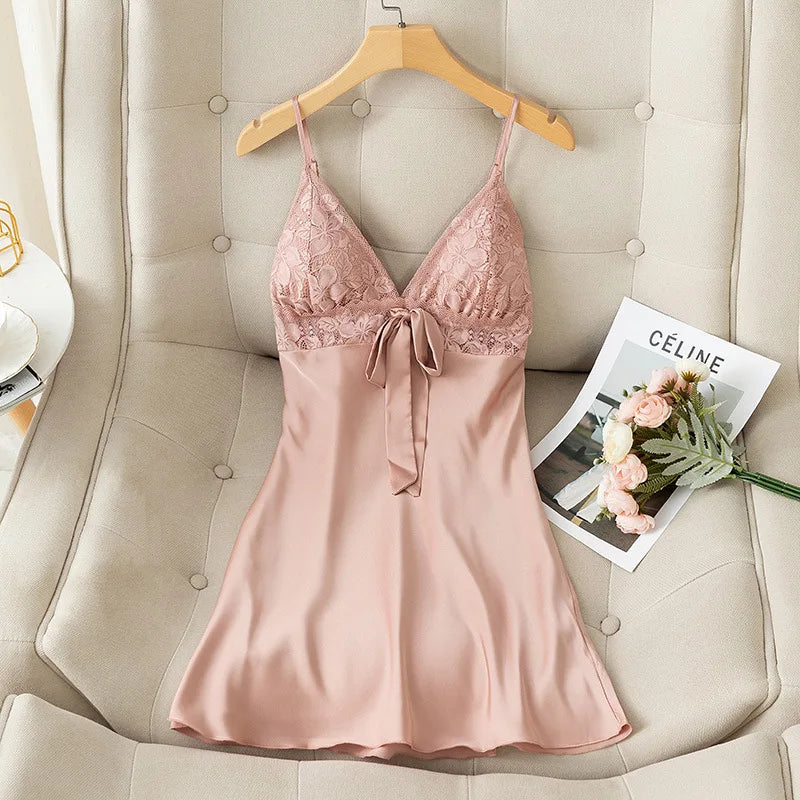 Female Nightdress Sexy Backless Spaghetti Strap Nightgown Sleepwear Spring Summer Nightwear Loose Silk Satin Home Dress Lingerie