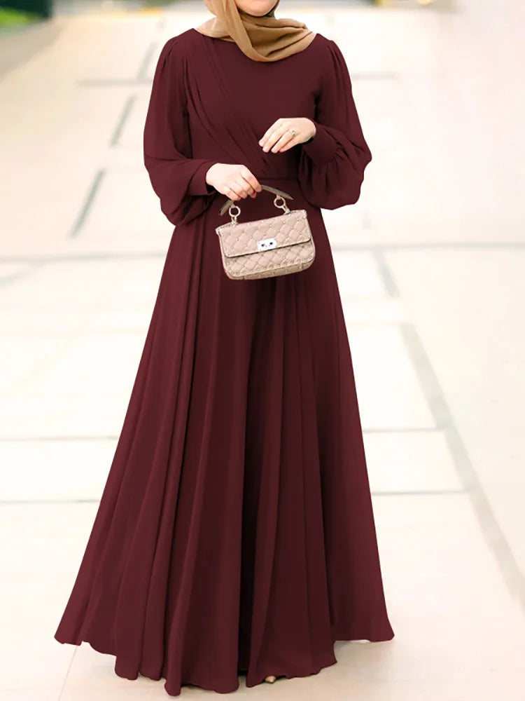 Women Spring Sundress ZANZEA Fashion Solid Muslim Dress Casual Abaya Marocain Turkish Robe Femme Lantern Sleeve Maxi Vestidos