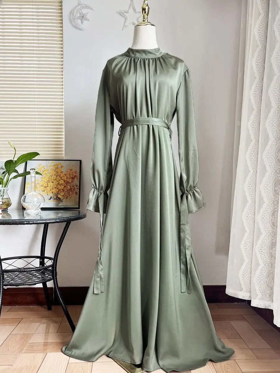 Ramadan Eid Fashion Muslim Dress Silky Soft Robe Musulmane Abaya Elegant Silky Muslim Arab Worship Service Clothing WY1461