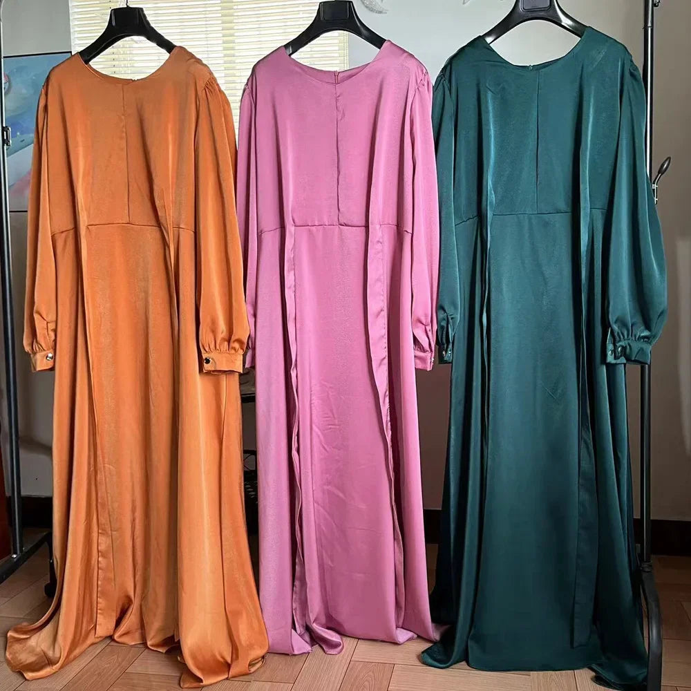 Summer Satin Abaya for Women Muslim Wrap Hijab Dress Eid Ramadan Abayas Dubai African Dresses Turkey Islamic Modest Kaftan Robe