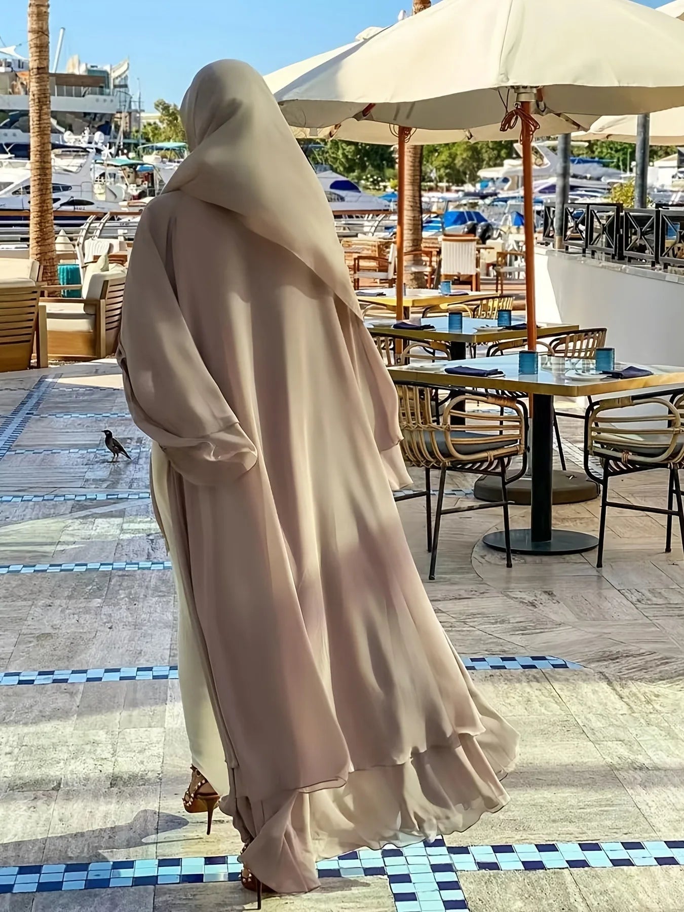 Women Eid Muslim Sets Two Pieces Ruffles Sleeve Long Robe Cardigan Arab Dubai Abaya Musulman Ensemble Solid Vestidos Abayas