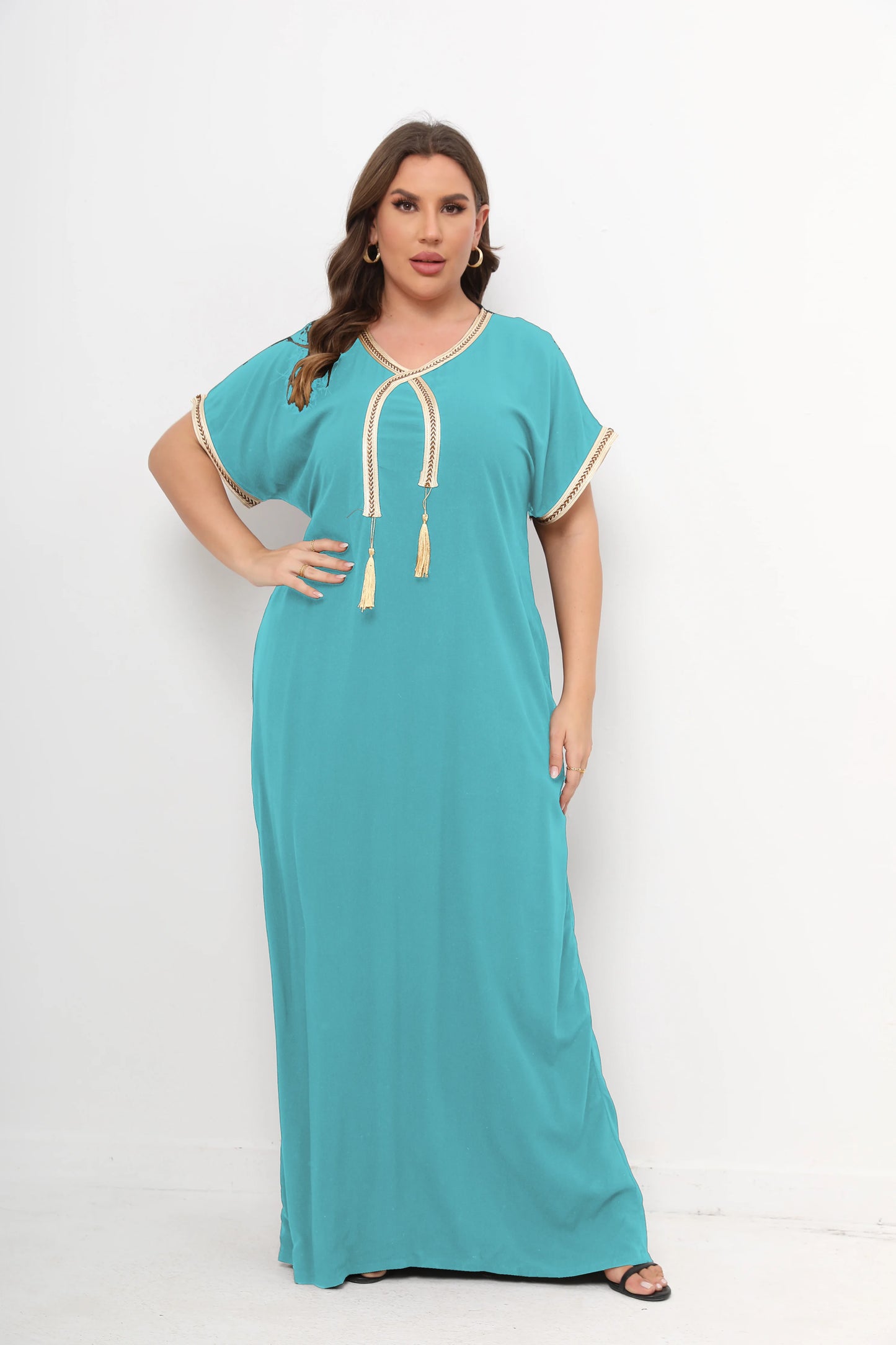 New Style African Abayas  Plus Size Moroccan For Women 100% Cotton O-neck Jilbab Kaftan Loose Dress Short Sleeves  Cover up