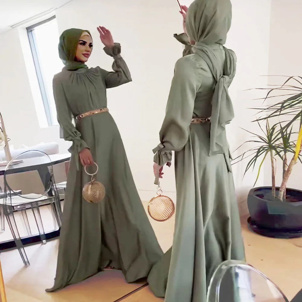 Ramadan Eid Fashion Muslim Dress Silky Soft Robe Musulmane Abaya Elegant Silky Muslim Arab Worship Service Clothing WY1461