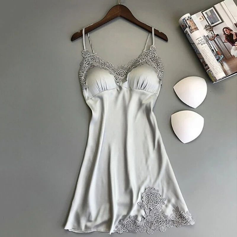 Women Sexy Lingerie Silk Lace Robe Dress Soft And Breathable Nightdress Nightgown Sleepwear