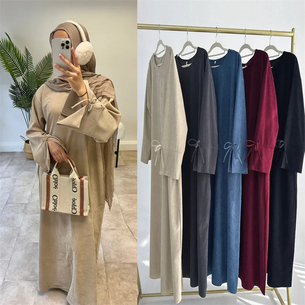 2024 Ramadan New Black Eid Modest Warm Winter Abayas Muslim Women Abaya Dress Robe  Arabe Female Morocco Kaftan Islam Clothing